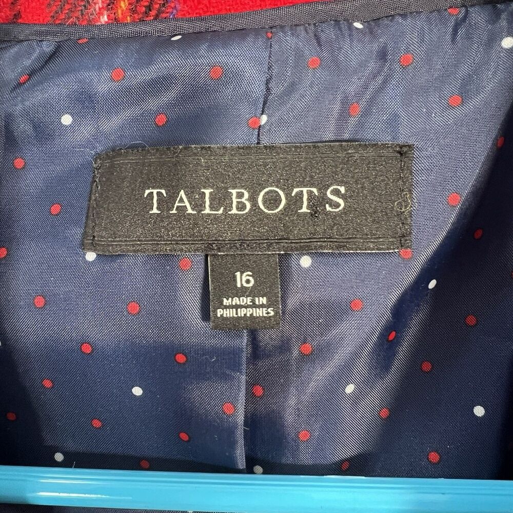 Talbots Red Tartan Plaid Blazer 16 Christmas Holiday Wool Blend Work Classic - Picture 5 of 16